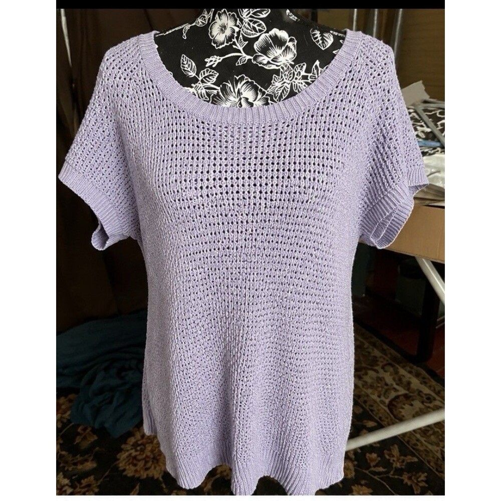 Avenue 18/20 Women’s Lilac Open Knit Short Sleeve Sweater 42” Bust 33” L